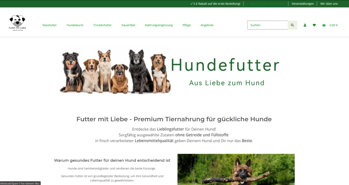 Webseite Futter mit Liebe